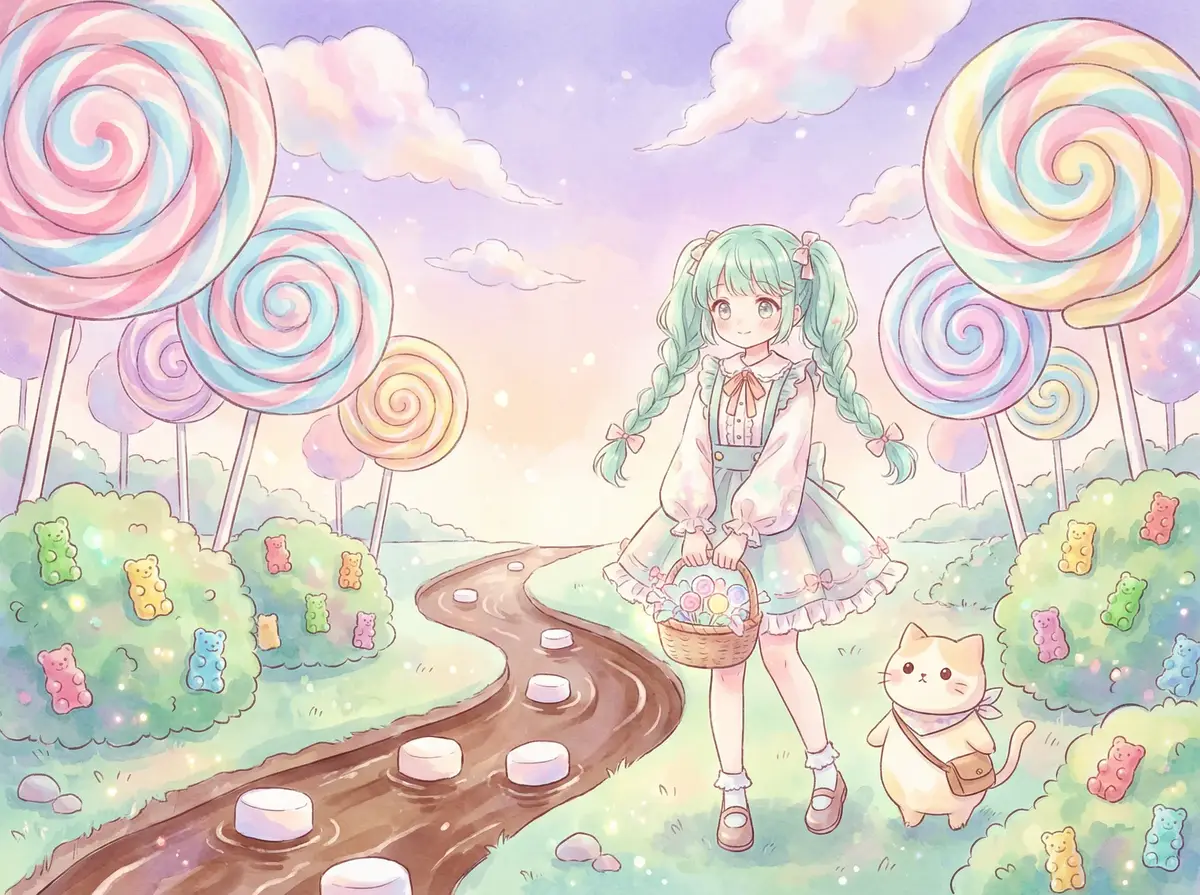 星夜绘梦作品 - 糖果森林探险少女